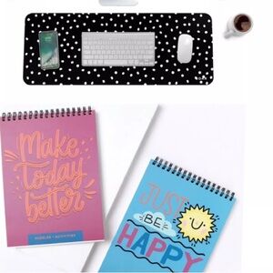 Soar Black & White Polka Dot Desk Mouse Pad & Just Be Happy Puzzles Book-NEW!!